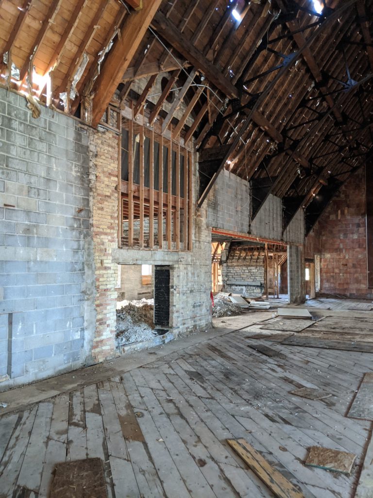 Interior view of church building deconstruction